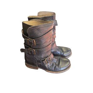 freebird by Steven black Leather Moto Boots Three Buckle Women's Size 6